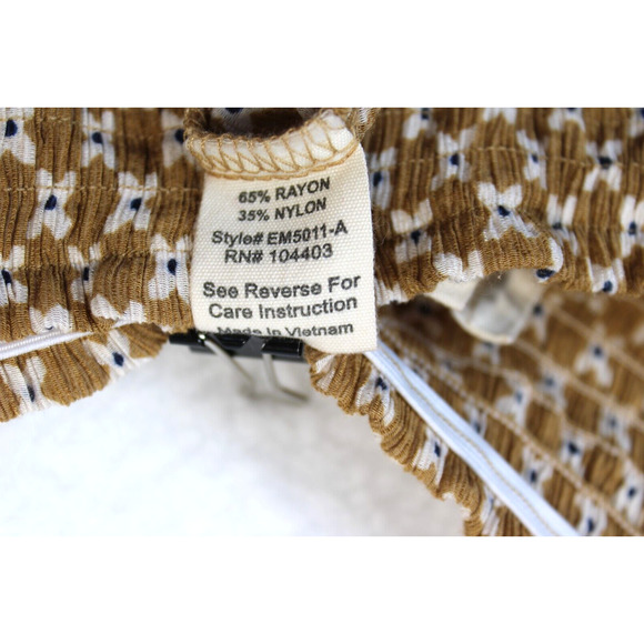 Sweet Wanderer Off Shoulder Top Floral Tan Short Slit Sleeve Women L Boho Chic - Picture 12 of 13